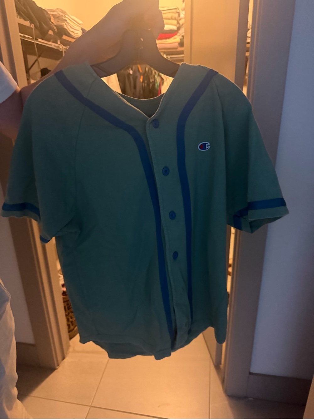Champion Mint Green Button-Up Jersey with Teal Trim